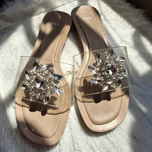 Zara Embellished Flat Vinyl Slip-On Fashion Sandals Women Size 7.5 - Picture 9 of 14